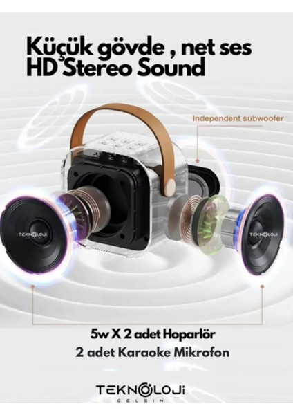 Çift Karaoke Mikrofonlu Kablosuz Bluetooth Hoparlör 5 Ses Efektli Rgb Hd Stereo Ses Usb/sd/fm fırsatları