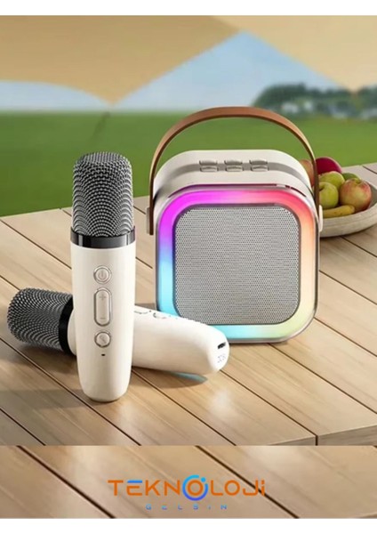 Çift Karaoke Mikrofonlu Kablosuz Bluetooth Hoparlör 5 Ses Efektli Rgb Hd Stereo Ses Usb/sd/fm indirimleri