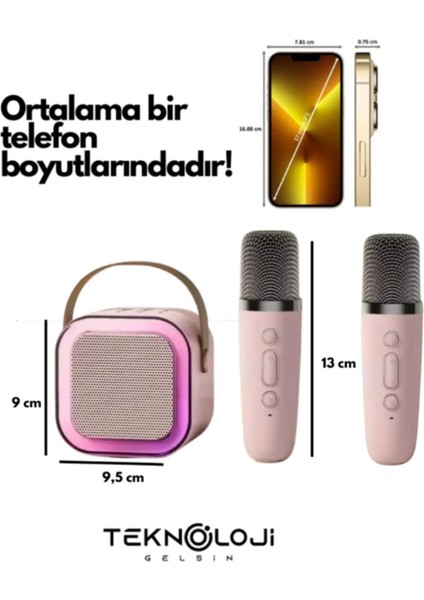 Çift Karaoke Mikrofonlu Kablosuz Bluetooth Hoparlör 5 Ses Efektli Rgb Hd Stereo Ses Usb/sd/fm