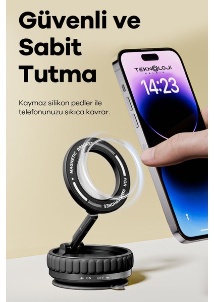 Vakumlu Telefon Tutucu Katlanabilir Mıknatıslı Araçiçi Ayna Torpido Tezgah Uyumlu Yeni Nesil Tutucu indirimleri