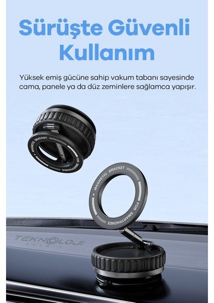 Vakumlu Telefon Tutucu Katlanabilir Mıknatıslı Araçiçi Ayna Torpido Tezgah Uyumlu Yeni Nesil Tutucu