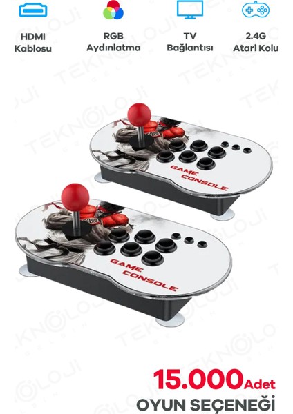 Çift Kişilik Atari 4K Full Hd Gaming Retro Arcade Uyumlu Oyun Konsolu 20.000 Oyun Ps1/gb/cps 9 Emltr
