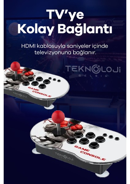 Çift Kişilik Atari 4K Full Hd Gaming Retro Arcade Uyumlu Oyun Konsolu 20.000 Oyun Ps1/gb/cps 9 Emltr modelleri