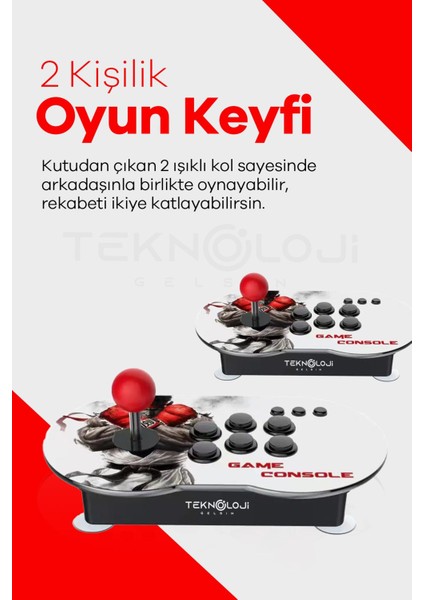 Çift Kişilik Atari 4K Full Hd Gaming Retro Arcade Uyumlu Oyun Konsolu 20.000 Oyun Ps1/gb/cps 9 Emltr