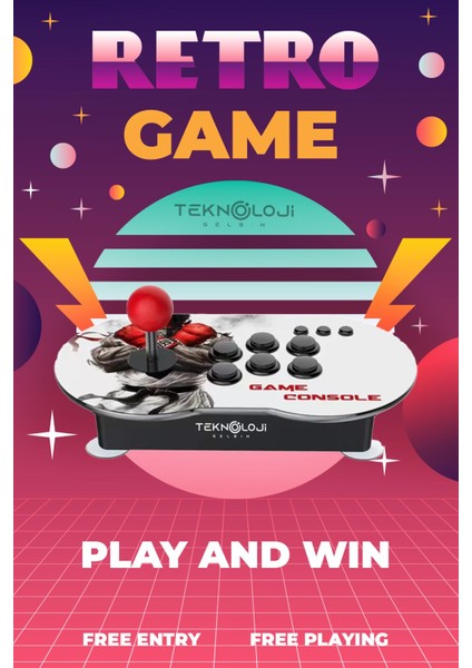 Çift Kişilik Atari 4K Full Hd Gaming Retro Arcade Uyumlu Oyun Konsolu 20.000 Oyun Ps1/gb/cps 9 Emltr