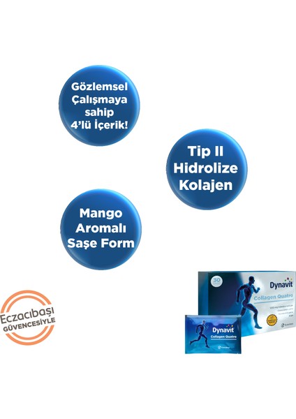 Collagen Quatro 30 Saşe - 2'li Avantaj Paketi - Hidrolize Peptit Tip 2 Tavuk Kolajeni, Glukozamin