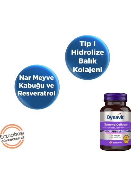 Diamond Collagen & Hyaluronic Acid 30 Tablet - 3'lü Avantaj Paketi -Tip 1 Balık Kolajeni