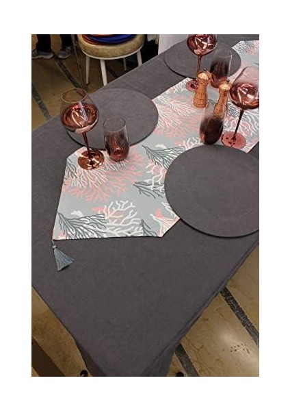 Beyaz Mercan Desenli Dijital Baskılı Runner Amerikan Servis 40X150 cm