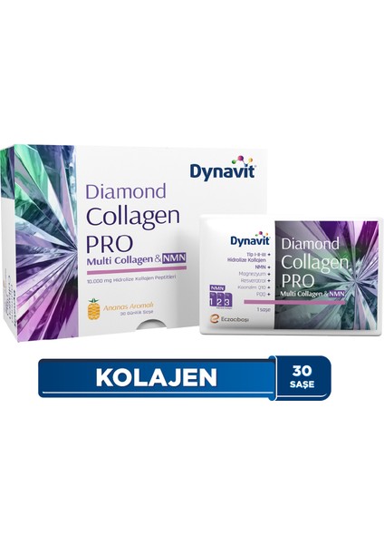 Diamond Collagen PRO Multi Collagen 30 Saşe - Hidrolize Peptit Tip 1-2-3 Kolajen, Resveratrol