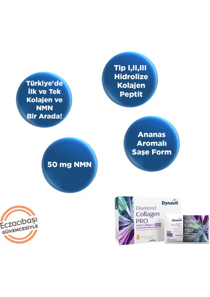 Diamond Collagen PRO Multi Collagen 30 Saşe - Hidrolize Peptit Tip 1-2-3 Kolajen, Resveratrol