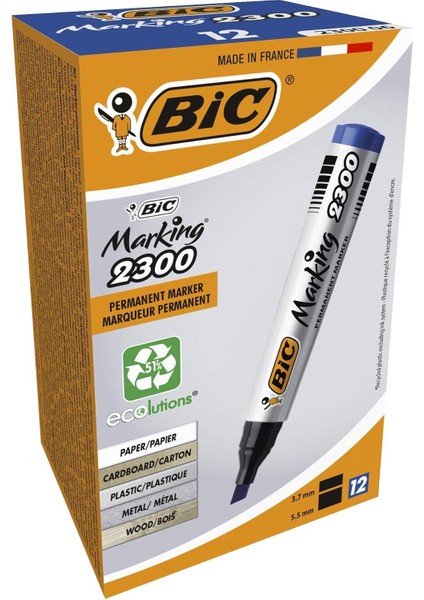 Intensity Marker 2300 Kesik Uçlu Permanent Markör Mavi 12'li Kutu, 3,7 mm ile 5,5 mm Kalın Uç, Kapağı 1 Ay Açık Kalsa Da Kurumayan Mürekkep