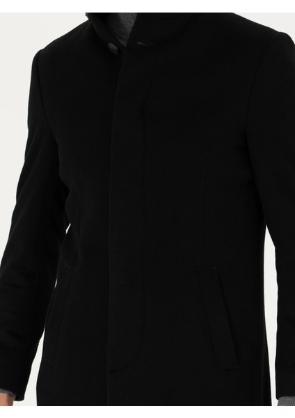 Erkek Siyah Yün Karışımlı Slim Fit Palto 50270707-VR046