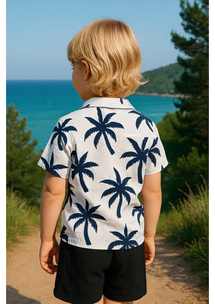 Çocuklar Için Yazlık Takım: Palmiye Desenli Gömlek ve Şort I Tatilde Şıklık I Bürümcük Kumaş I modelleri