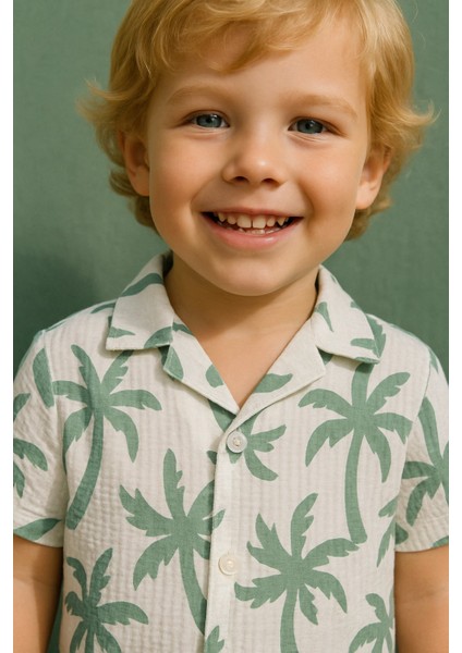 Çocuklar Için Yazlık Takım: Palmiye Desenli Gömlek ve Şort I Tatilde Şıklık I Bürümcük Kumaş I modelleri