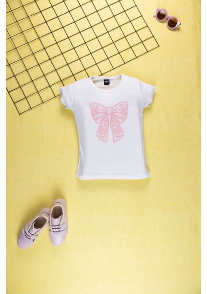 Kız Çocuk Yazlık Şık Takım | Fiyonk Desenli Tişört ve Eşofman Alt I Pamuklu Terletmez I Çocuk Takım indirimleri