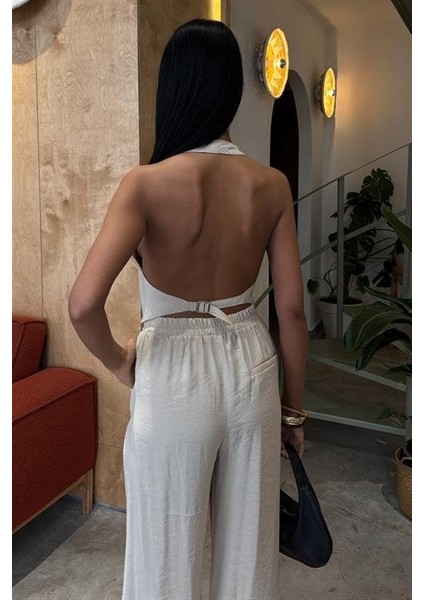 Halter Yaka Yelekli Modal Takım 10144