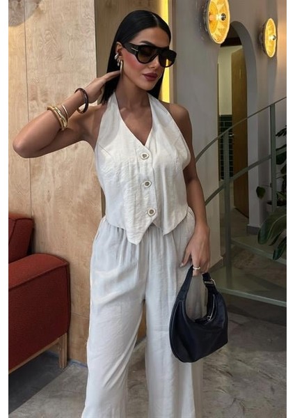 Halter Yaka Yelekli Modal Takım 10144