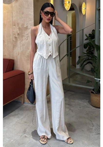 Halter Yaka Yelekli Modal Takım 10144