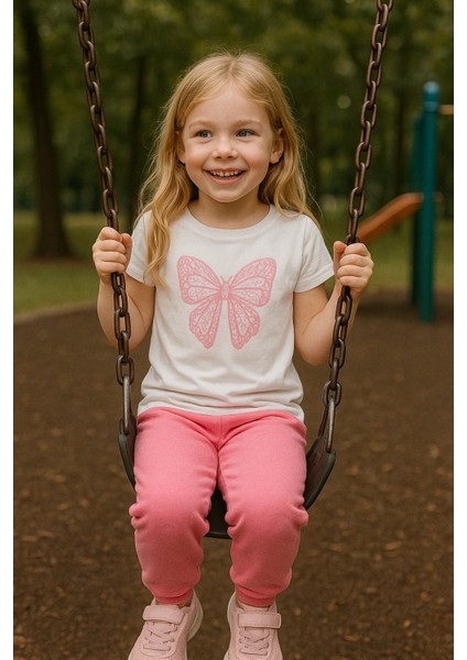 Kız Çocuk Yazlık Şık Takım | Fiyonk Desenli Tişört ve Eşofman Alt I Pamuklu Terletmez I Çocuk Takım fiyatları