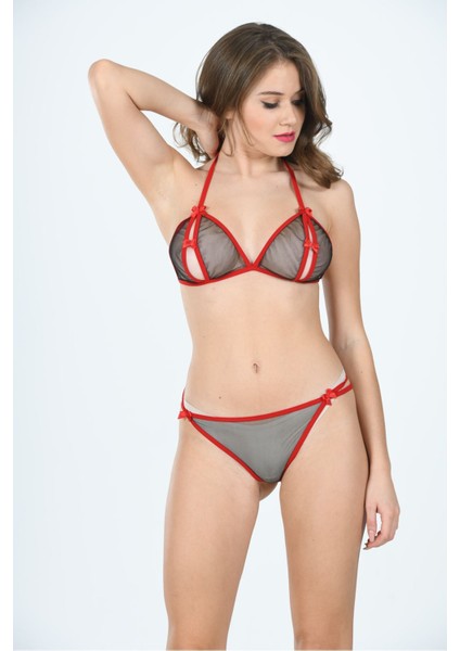 Siyah Kırmızı Tül Sütyen Takım 2' Li - 6521 - Beden Standart Dpmah fiyatları
