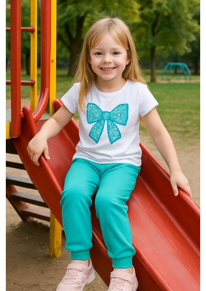 Kız Çocuk Yazlık Şık Takım | Fiyonk Desenli Tişört ve Eşofman Alt I Pamuklu Terletmez I Çocuk Takım fiyatları