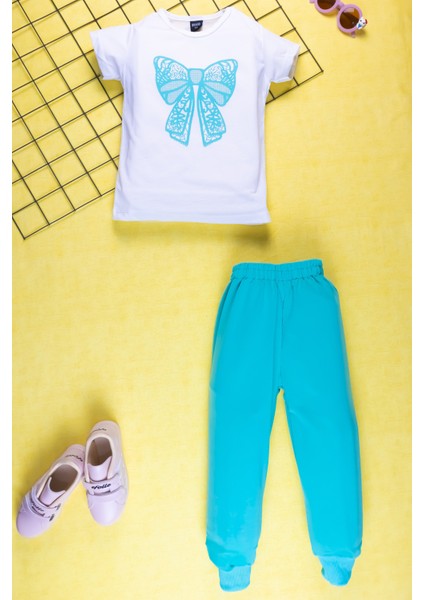 Kız Çocuk Yazlık Şık Takım | Fiyonk Desenli Tişört ve Eşofman Alt I Pamuklu Terletmez I Çocuk Takım modelleri