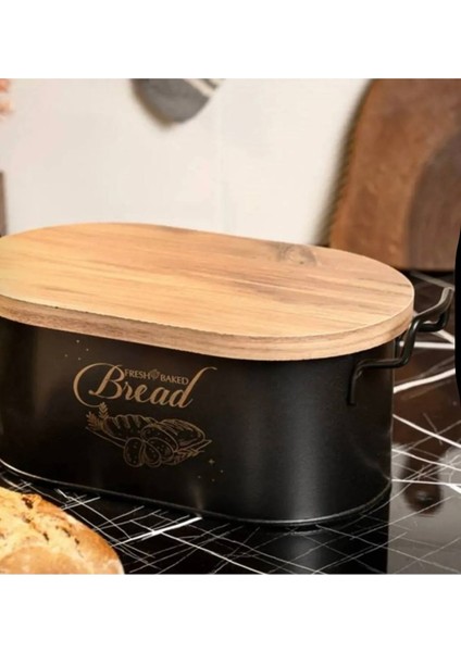 Elite Pinterest Stil Retro Sepet Bambu Kapaklı Ekmeklik Metal Kutu Ekmek Saklama Kutusu 1,5 L 1 Adet fiyatları