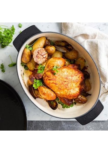 Cast Iron 30 Cm/5,6 L Oval Kapaklı Tencere, Kaliteli, Sağlam ve Uzun Ömürlü, Kızartma, Kızartma, Pas Içermeyen Emaye, Indüksiyon, Ergonomik Sap, 260°C'YE Kadar Fırına Dayanıklı, Oniks fiyatları