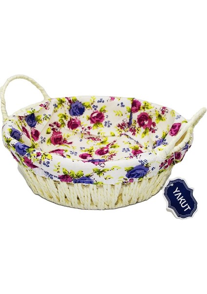 Elite Yuvarlak Renkli Bezli Hasır Ekmek Sepeti (4767) - ETC1888-2356 1 Adet