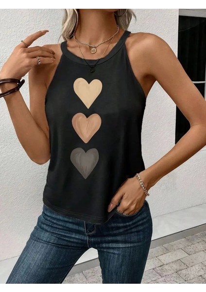 Kadın Omuzlardan Açık Boyundan Askılı Kalp Baskılı Viskon Bluz modelleri