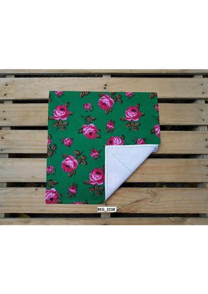 Elite Yeşil Divitin Pembe Güllü Ekmek Bohçası Ekmek Örtüsü Ekmeklik 47 x 47 cm BEG_3238 1 Adet