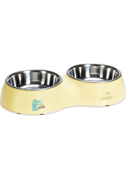 Köpek Ikili Mama ve Su Kabı, Paslanmaz Çelik, Sarı, 34X17,5CM, 2X350ML