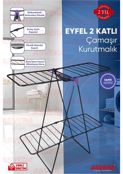 Gri Metal Çamaşır Kurutmalık, İki Katlı, Dayanıklı ve Şık Tasarım