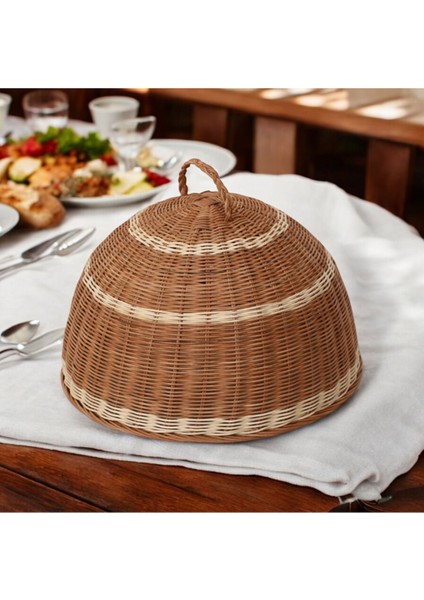 Elite Rattan Ekmek Koruyucu , Bohem Hasır Ekmek Yemek Kapağı, Kek Koruyucu 1 Adet