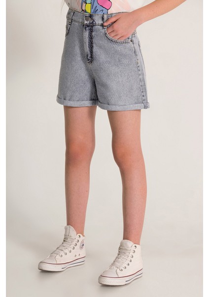 Taş Detaylı Kot Denim Kız Çocuk Şort
