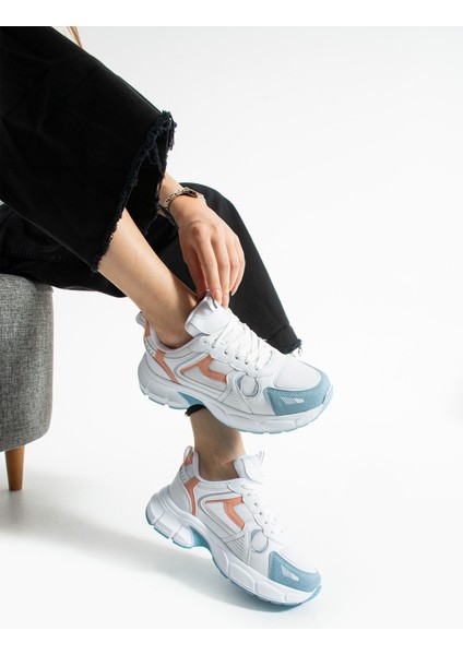 Hagrid Kadın Beyaz Pudra Mavi Fileli Spor Ayakkabı