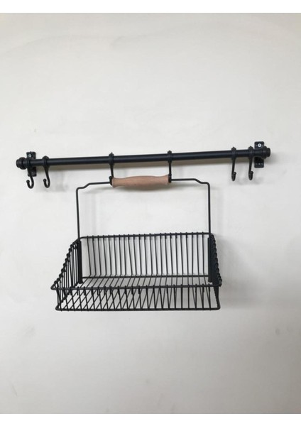 Elite Ikea Ferforje Metal Mutfak Sepeti 20X30 cm Askılık ve 6 Adet Kanca 1 Adet