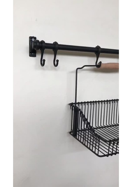 Elite Ikea Ferforje Metal Mutfak Sepeti 20X30 cm Askılık ve 6 Adet Kanca 1 Adet