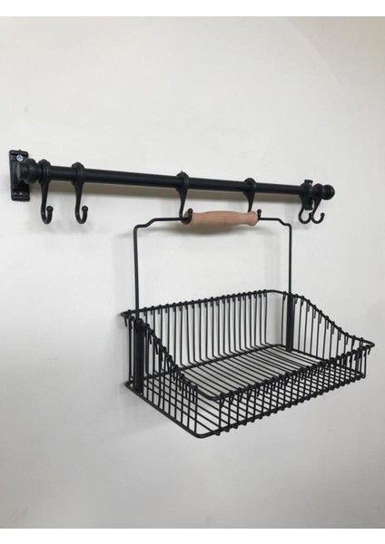 Elite Ikea Ferforje Metal Mutfak Sepeti 20X30 cm Askılık ve 6 Adet Kanca 1 Adet