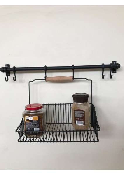 Elite Ikea Ferforje Metal Mutfak Sepeti 20X30 cm Askılık ve 6 Adet Kanca 1 Adet