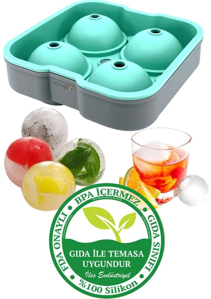 Elite Büyük Boy Silikon 4 Lü Top Buz Kalıbı, Yeşil Gri 1 Adet