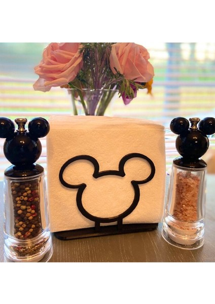 Elite Mickey Mouse Dekorlu Organik Plastikten Peçetelik Siyah 1 Adet
