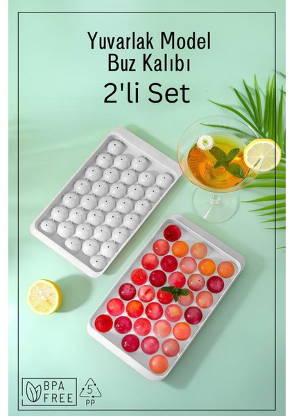 Elite 33 Bölmeli Yuvarlak Buz Kalıbı / 2'li Set - Beyaz 1 Adet