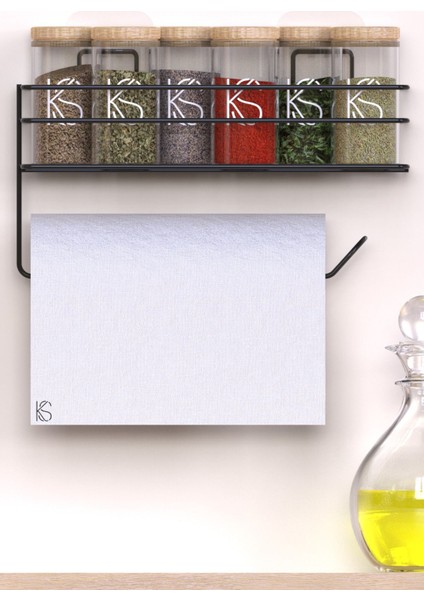 Elite Yapışkanlı Raflı Kağıt Rulo Havluluk Peçetelik Havlu Kağıtlık Siyah Banyo Mutfak Düzenleyici Raf 1 Adet