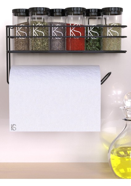Elite Yapışkanlı Raflı Kağıt Rulo Havluluk Peçetelik Havlu Kağıtlık Siyah Banyo Mutfak Düzenleyici Raf 1 Adet