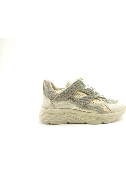 Deri Ortopedik Kadın Sneaker Ayakkabı Taşlı ET3242