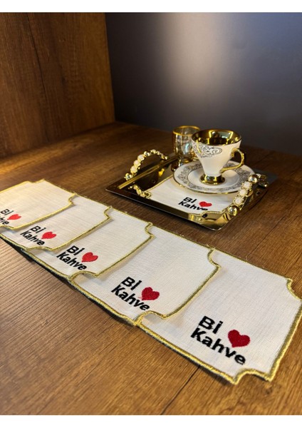 Elite Sshomeshop 6’lı Bi Kahve Desenli Linen Keten Kahve Yanı Kokteyl Sunum Peçetesi 1 Adet