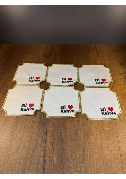 Elite Sshomeshop 6’lı Bi Kahve Desenli Linen Keten Kahve Yanı Kokteyl Sunum Peçetesi 1 Adet