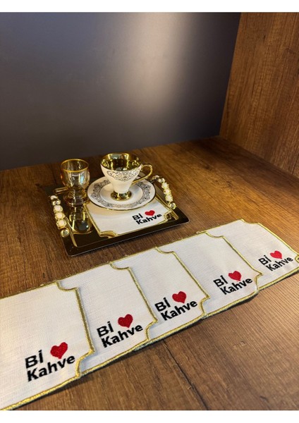 Elite Sshomeshop 6’lı Bi Kahve Desenli Linen Keten Kahve Yanı Kokteyl Sunum Peçetesi 1 Adet