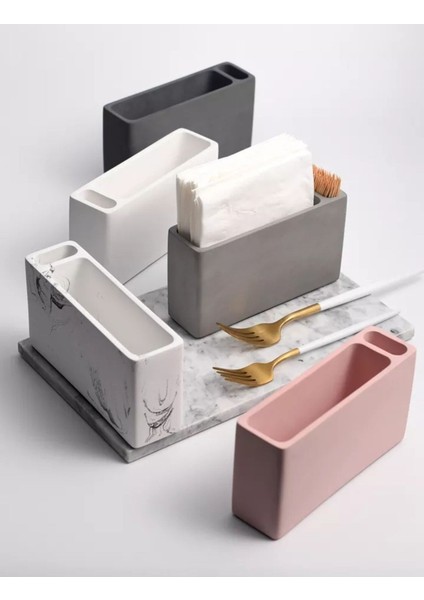 Elite Gri Beton Dekoratif Peçetelik ve Kürdanlık Restoran Kafe Lokanta 1 Adet fırsatları